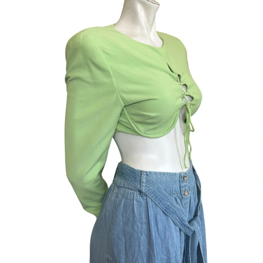 Camilo Coelho Laken Green Lace Up Tailored Underwire Crop Top Long Sleeve Small